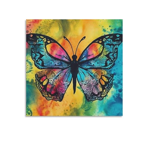 Toile abstraite papillon tie-dye 70x70 cm pour salon moderne