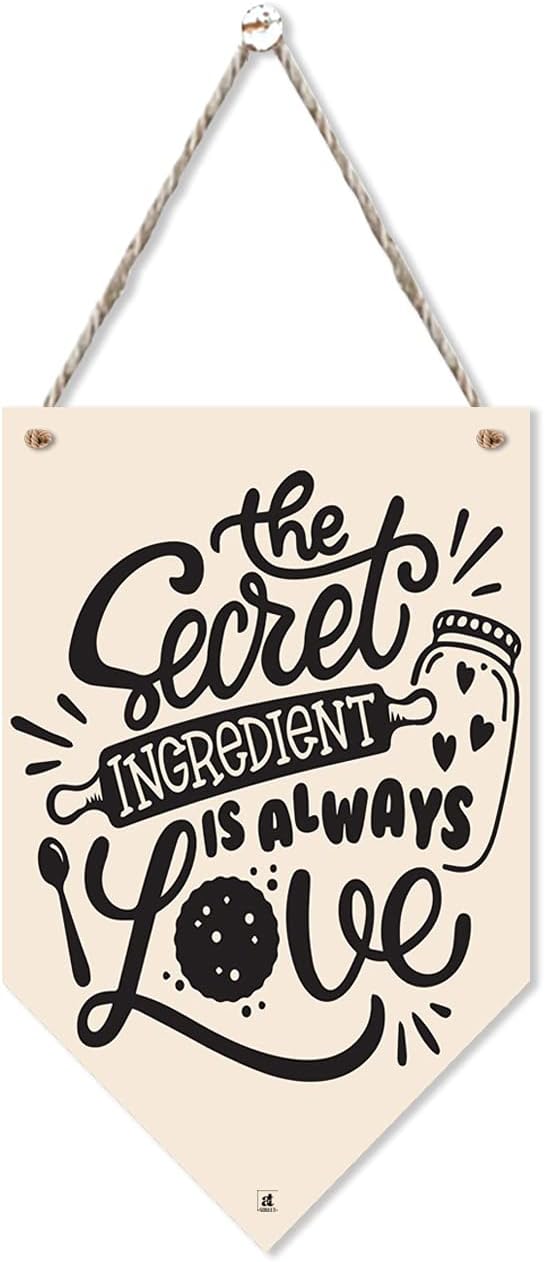 Art Street The Secret Ingredient is Always Love Dorative Wood Plaques Wall Decor Sign, Decorative Plaque Signs with Hanging Rope for Wall and Door, Valentine Day Gift (8x5 Inch)