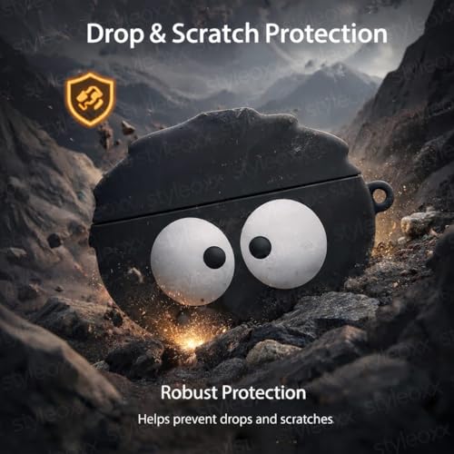 Image of Anvique Silicone Case Cover for Realme Buds T500 Pro, Shockproof Protective Earbuds Cover with Keychain Hook, Anti-Scratch Soft Silicone Skin, Full Body Protection Case (Cartoon Briquette R)