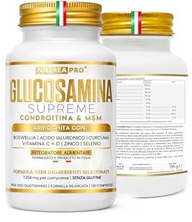 Glucosamina Condroitina msm integratore 2408 mg/giorno NUTREA PRO® con Boswellia Serrata Alto Dosaggio, Acido Ialuronico, Curcuma, Vitamina C,D, Zinco. Integratore articolazioni. Cartilagine ginocchio