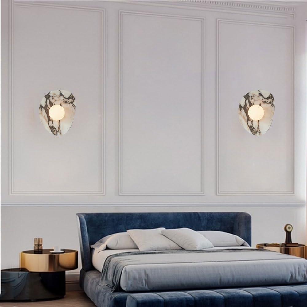 Applique da Parete con Paralume sferico in Vetro, Lampada da Parete in Stile Medievale Moderno, Lampada da Parete in Marmo Naturale con Sorgente Luminosa G9, Lampada Decorativa per Soggiorno,