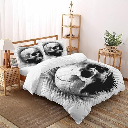 Housse de couette skeleton 200x200 cm gothique avec taie d'oreiller