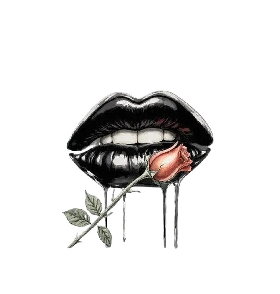 1Pc Glossy Black Lips & Rose Vinyl Sticker for Car Window Body Skateboard