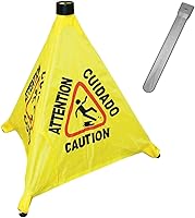 Vista 3 de Tiger Chef Cono de seguridad emergente comercial de 19 1/2 pulgadas con tubo de almacenamiento, impresión de precaución multilingüe y símbolo