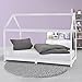 ECD Germany Cama para Niños 90x200 cm Color Blanco con Somier y Techo de Listones Hecha de Madera de Pino Mueble Robusto para Lecho en Forma de Estructura Casita Nido para Habitaciones Infantiles