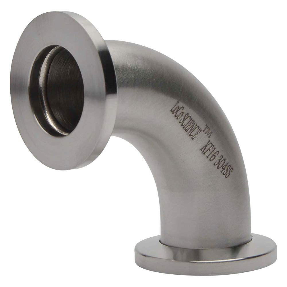 LoCo Science Stainless Steel Adapter for Vacuum Pipe Fittings - KF-16, 90 Degree Elbow