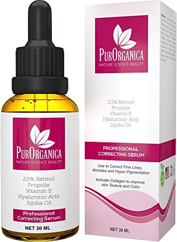 PurOrganica RETINOL SERUM - Best Treatment for Acne and Acne Scars, Pigmentation, Fine Lines, Wrinkles and Dark Circles - Premium 2.5% Retinol, Vegan Hyaluronic Acid & Jojoba Oil