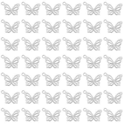 Shapenty Hollow Butterfly Pendant 20x15mm Decorative Butterflies Charms for Earring Necklace Bracelet Keychain Jewelry Making Christmas Ornament Wedding Halloween Party Decor 50PCS (Silver)