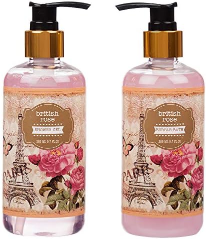 9 Piece Large Relaxing British Rose Body & Bath Spa Basket Gift Set - Includes all Bathing Essentials Complete with Large Basket and a Bow