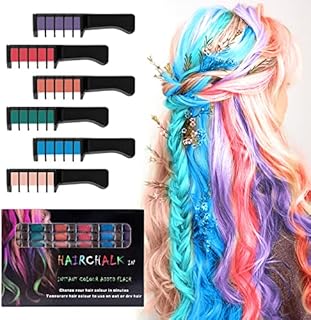 TEAMOLL 6 Colors Washable Hair Chalk Comb, Professional Crayons Hair Color Dyeing Tool for Party Cosplay, DIY Children's Day, Halloween Birthday Christmas Gifts (Girls Age 5 6 7 8 9 10 11)