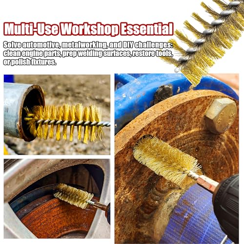 Image of 16-Piece Bore Brush Set - Brass Drill Wire Bore Cleaning Brushes - 1 /4 inch Hex Shank for Power Drills, Impact Drivers, Grinders (8 /10 /12 /15 /17 /19 /22 /25mm)