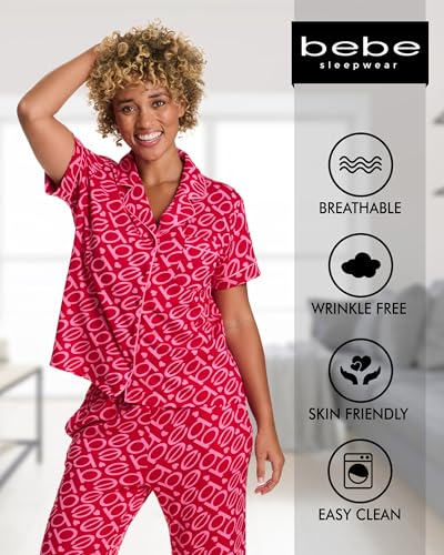 Image of bebe Womens 2 Piece Bridesmaid Pajamas Set Short Sleeve Button Down Shirt and Pants