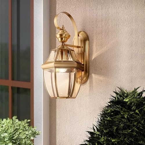 Lámpara de pared Aplique de pared impermeable Compatible with exteriores Accesorio de iluminación de vidrio totalmente de cobre Pared exterior Jardín Porche Linterna