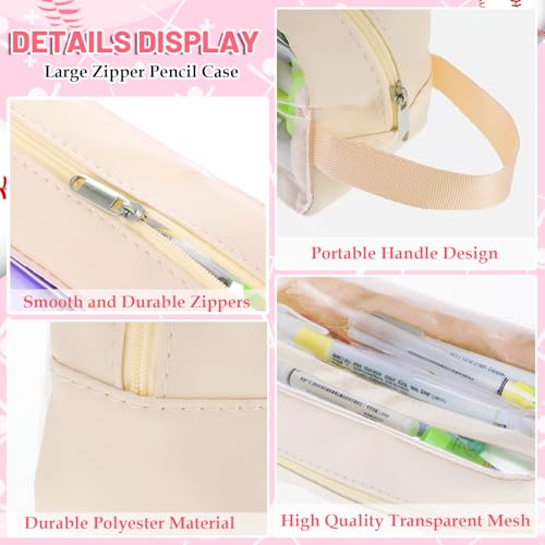Image of Abeillo Clear Pencil Case Pouch, Cute Pencil Pouch With Zipper Visible Large Pencil Case Travel Makeup Bag Transparent Stationary Organizer Pen Bag for Teen Student College Business Office(White)