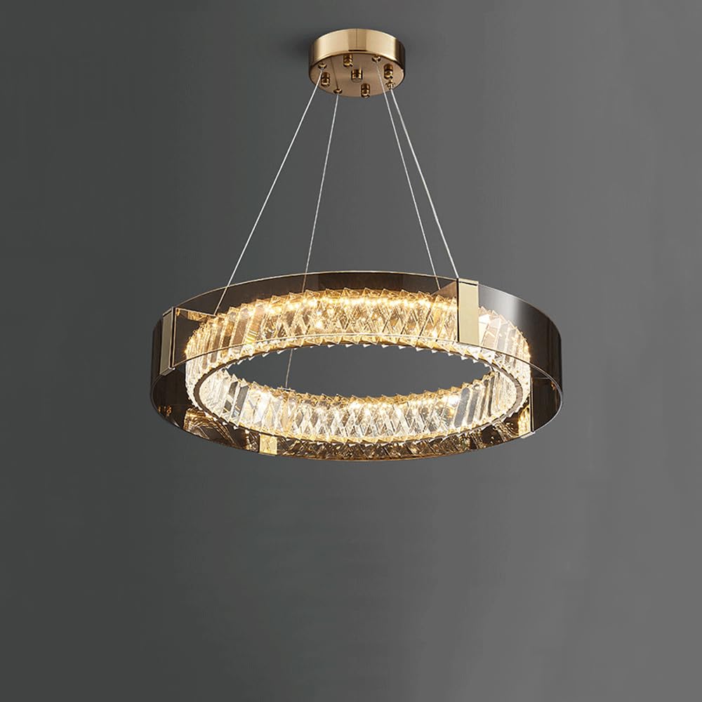 Lustre cristal rond 60cm en acier inoxydable et LED réglable pour grand salon