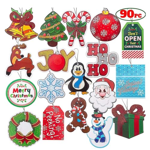 JOYIN 90 Pieces Large Present Tag with Untied String in 18 Assorted Designs Holiday Party Decoration for Present Wrap Label Package Name Card