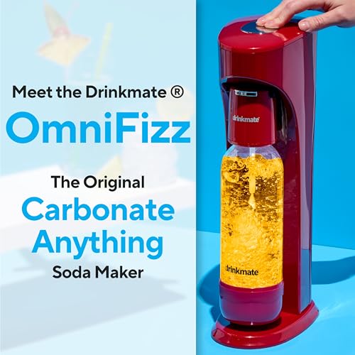 Image of Drinkmate OmniFizz Sparkling Water Maker & Soda Streaming Machine | Carbonates Any Drink | SPECIAL BUNDLE | Includes 60L CO2 Cartridge + Two BPA-Free Bottles (Royal Red)