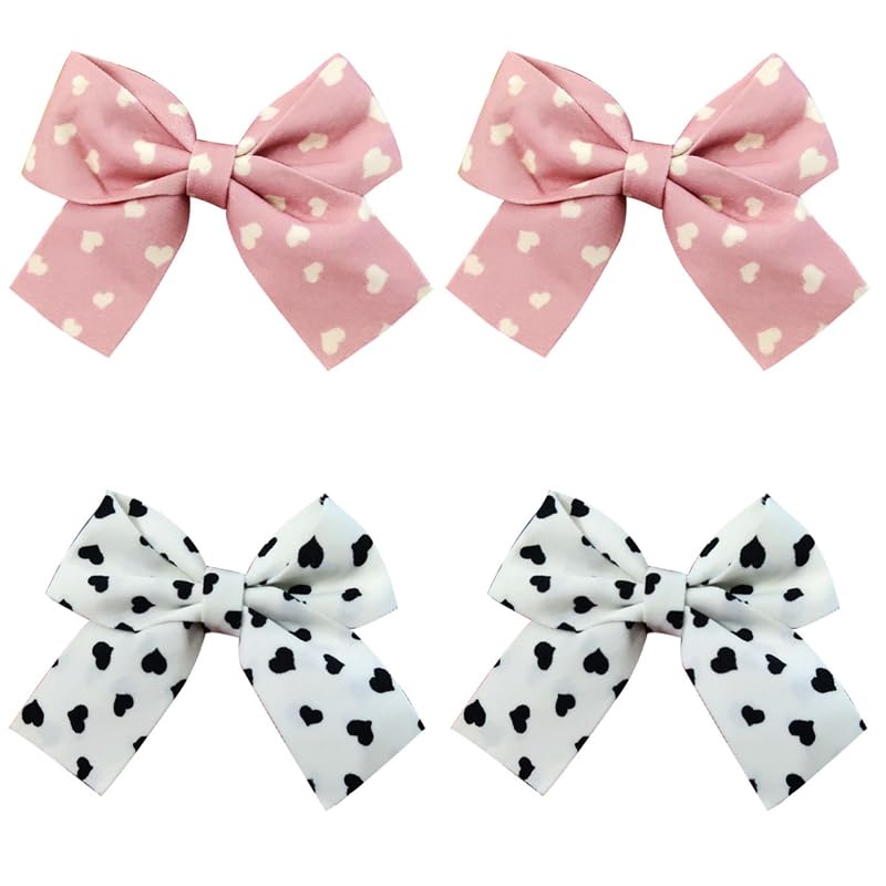 4 pcs 2.75 inch Bow Hair Clips Women Hair Clips Children Girls Hair Clips Suede Hair Clips Fashion Bow Hair Accessories Multicolor Black White Cute Pink (2 White and 2 pink)