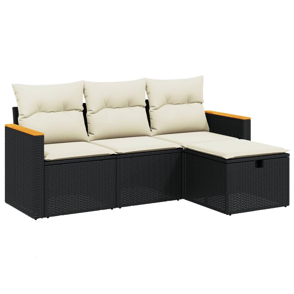 Salon de jardin 4 pcs vidaXL en résine tressée noire avec coussins de terrasse