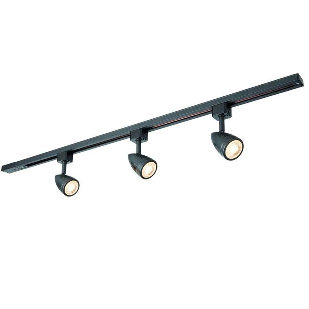 1m Long Adjustable Ceiling Track Spotlight Kit – Matt Black – 3X 7W MAX GU10 Lamp Bulbs Required - Kitchen Shop Corridor Downlight – Modern Dimmable Multi-Light Moving Rail System Fitting