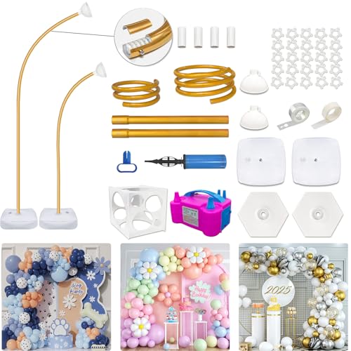 CYAOOI Balloon Arch Kit with Balloon Pump Electric, 8.2FT & 5FT Half Arch Free Bending Gold Balloon Stand Kit, Floor Column Backdrop Frame Balloons Stands for Wedding Baby Shower Birthday Party Decor