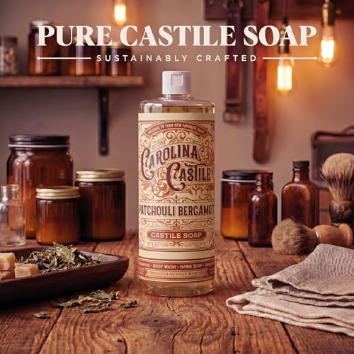Image of Carolina Castile Soap Patchouli Bergamot Scented Castile Soap - Certified Organic, High Olive Oil Content, Non-Drying, Made with Organic Oils, Concentrated Natural Soap for Men and Women