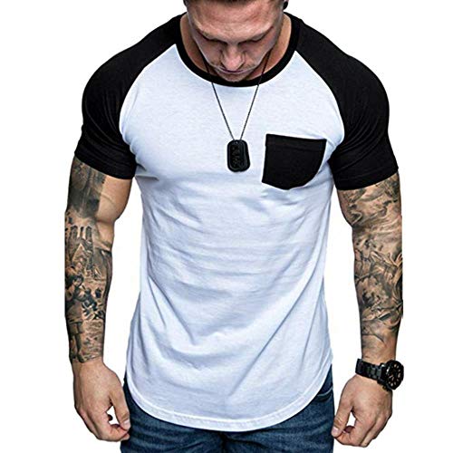 AKARMY Men's Muscle Short Sleeve T-Shirt Hip Hop Hipster Gym Tee Workout Shirts Longline Drop Tail Cut Crewneck T-Shirt 9011 White&Black XL