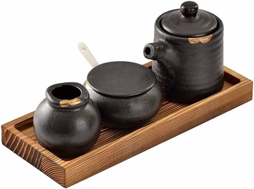 Condiment Can Retro Ceramic Seasoning Bottle Oil Pot 3-Piece Seasoning Box Set Chili Pot Combination Oil Bottle Pot Salt Pot Condiment Jar