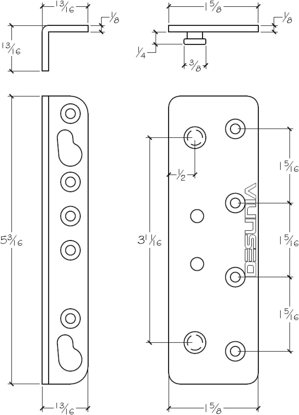 Set of 4 - No Mortise Bed Frame Brackets - Connects Headboard & Footboard to Side Rails - Screws & Instructions Included