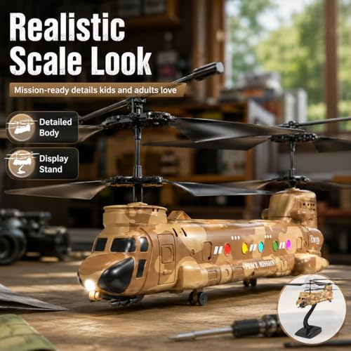 Image of Army Chinook Remote Control Helicopter, LM19-D Military Transport RC Helicopter, Altitude Hold, One Key take Off /Landing, LED Light, Low Battery Reminder, Army Toys & Gift for Military Fans