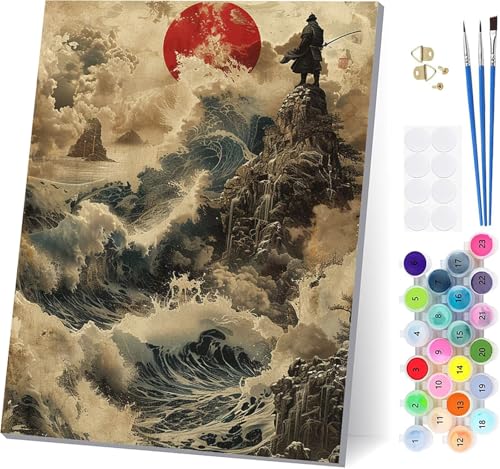 Paint by Numbers for Adults Beginners Samurai, Paint by Numbers Landscape, Easy Diy Oil Painting Kits on Canvas with Brushes and Acrylic, Hobbies for Adults Women, Home Wall Decor 16x20 in F-2531