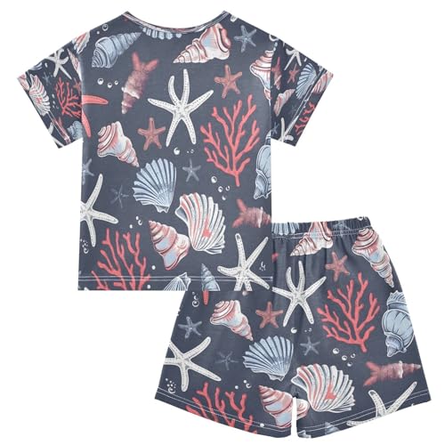 senya Short Sleeve Pajamas Sets Summer Cotton Sleepwear Sea Shells Red Coral2