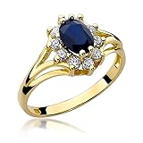 Bague de fiançailles personnalisée - Bague en or avec saphir, en or jaune 585 14 carats et diamants spécialement fabriquée sur commande - Aucun retour possible. Tous les matériaux sont de haute qualité, doux pour la peau et exactement comme décrit.