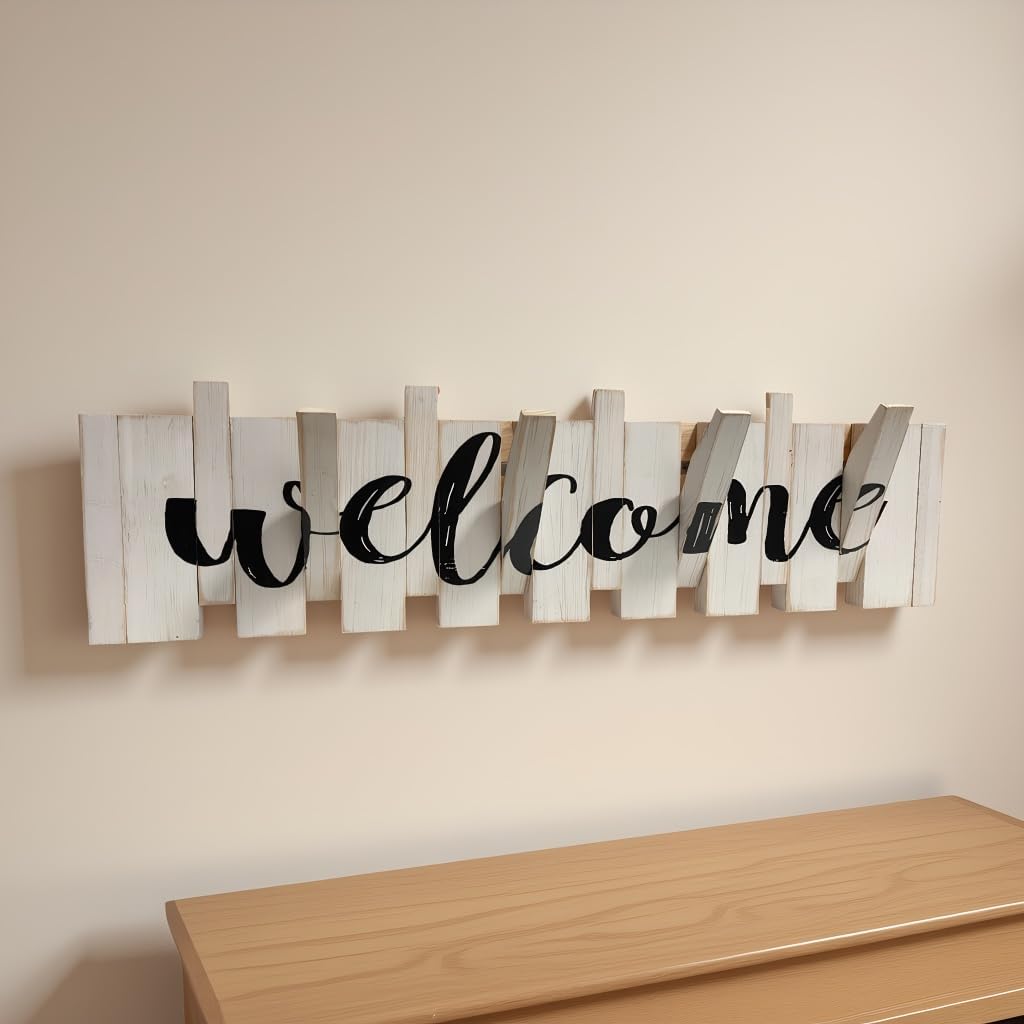 22 Inch Wooden Wall Coat Rack, 8 Foldable Hooks Farmhouse Hanger