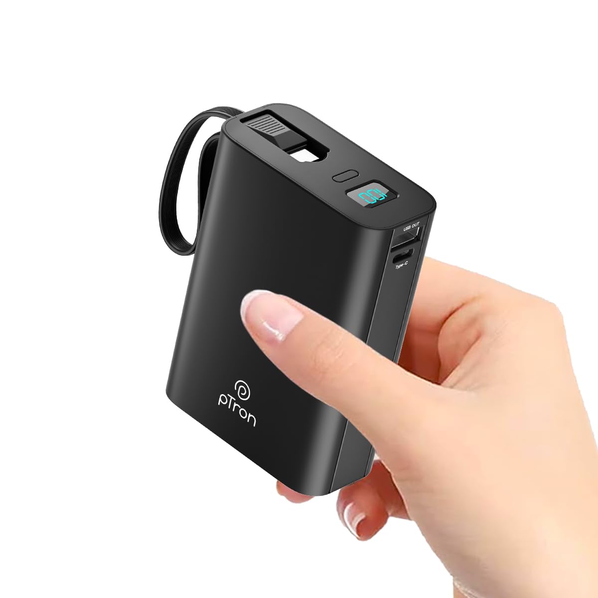 pTron Dynamo Ultima 20000mAh Pocket Size Nano Power Bank, 22.5W Superfast Charging, 20W Type-C/PD Fast Charging, Built-in Type C Cable, Also Supports VOOC/Wrap/Dash/QC3.0/PPS Charge Protocols (Black)