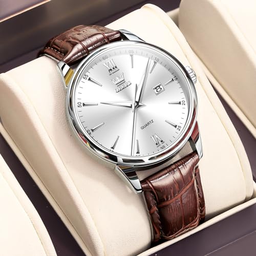 Image of OLEVS Men Leather Watches Classic Quartz Large Dial Easy Read Waterproof