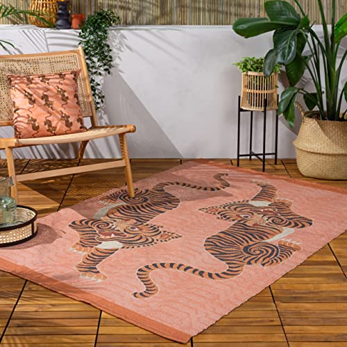 furn. Tibetan Tigre Tapis – Intérieur/Extérieur Inspiration Tribale Tigre Lavable Résistant...