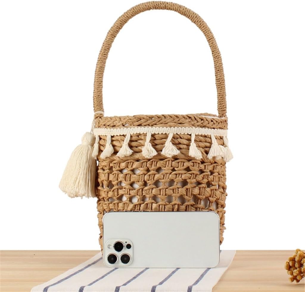 Tassel Lace Cylinder Bag Mori Tote Bag Vacation Photo Hollow Out Woven Bag
