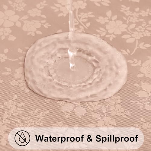 Image of Smiry Rectangle Table Cloth, Waterproof Heavy Duty Vinyl Tablecloths, Wipeable Washable Table Cover for Kitchen and Dining Room (Tan, 60 inch X 102 inch)