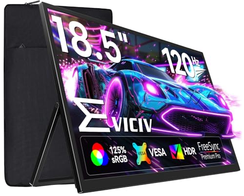 EVICIV Portable Monitor 18,5 Zoll 120Hz GroBer Tragbarer Bildschirm + Sleeve, FHD 1080P 125% sRGB 2000:1 IPS Gaming Display USB C Mini HDMI mit VESA & Ständer 180° für Laptop/Phone/Spielkonsole