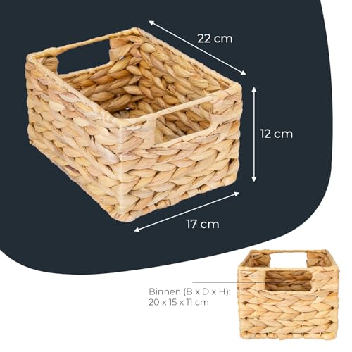 HMF Aufbewahrungskorb geflochten aus Wasserhyazinthe, dekorativer Korb mit Tragegriffen zur Aufbewahrung für Badezimmer Küche und Wohnbereich | 2er Set | Größe S | 22 x 17 x 12 cm | Natur