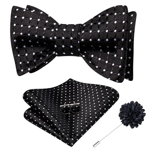 Image of Dubulle Self Tie Bow Ties and Lapel Pin for Men Paisley Solid Mens Bowtie and Handkerchief Cufflinks Set Wedding