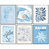 Blue Coastal Cowgirl Wall Decor 8×10 Inches Set of 6 UNFRAMED Posters Prints Aesthetic Flower Market Summer Beach Room Wall Decor Ocean Surfboard Neutral Wall Art Abstract Beachy Wall Art Beach Surf W
