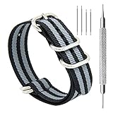 CIVO Heavy Duty G10 Zulu Military Watch Bands Premium Ballistic Nylon Watch Strap 5 White Rings with Stainless Steel Buckle 20mm 22mm 24mm … (Smoke Grey, 24mm)