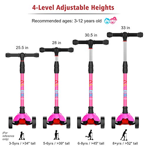 Allek Kick Scooter B02, Lean 'N Glide Scooter With Extra Wide Pu Light-Up Wheels And 4 Adjustable Heights For Children From 3-12Yrs (Rose Pink) #TOP4