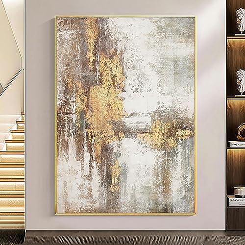 Peinture à L'huile Abstraite Beige Et Dorée - Décoration Murale 70 X 100 Cm - Pour Salon, Chambre, Bureau - Sans Cadre