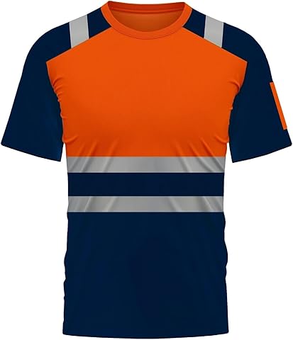 Genérico Camiseta Térmica Hombre Manga Corta Transpirable Verano Reflectante Trabajo Nocturno Deportiva Casual