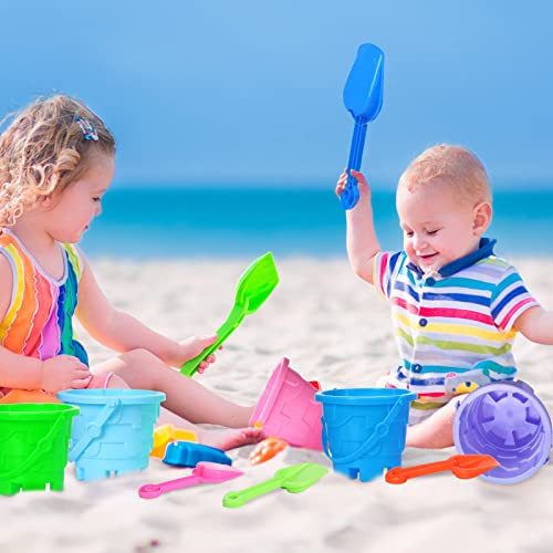 Junkin 36 Pcs 7.5 Inch Sand Castle Beach Bucket and Beach Shovels Toy Set Sand Castle Mould Sand Buckets Pails Beach Water Pool Gardening Bath Toy, 18 Bucket and 18 Shovels - image 7