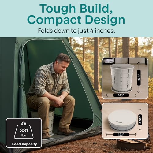 Image of SereneLife Foldable Toilet Seat for Camping, Adjustable Height Portable Travel Potty with Lid, Carry Bag, Non-Slip Base, 331 lbs Capacity + 3-Pack Flushable Wipes, for Car, Hiking, Outdoor Use, Gray