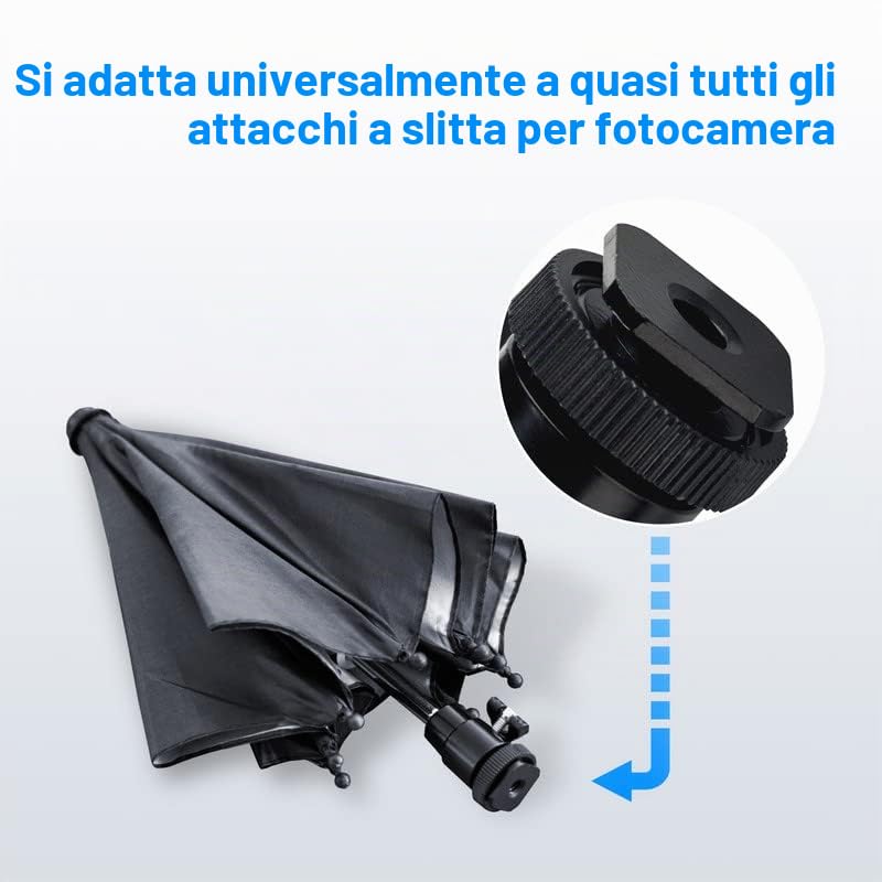 JJC Ombrello per fotocamera Hot Shoe Parasole Copertura per pioggia portatile resistente alle intemperie per proteggere la fotocamera dalla pioggia e dalla luce del sole (Dia. 19.7 ''/ 50cm)
